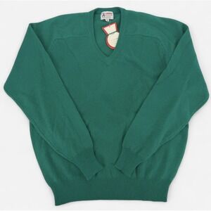 VTG Clansman English XL Jade Green 100% Lambswool V Neck Pullover Sweater Preppy